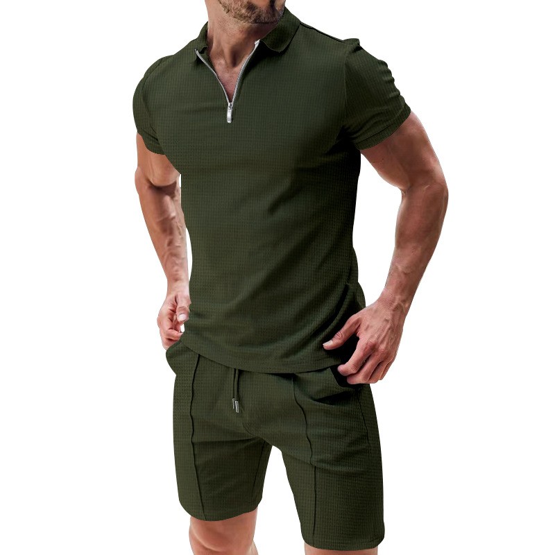 Men's Waffle Zipper Short-Sleeve Set