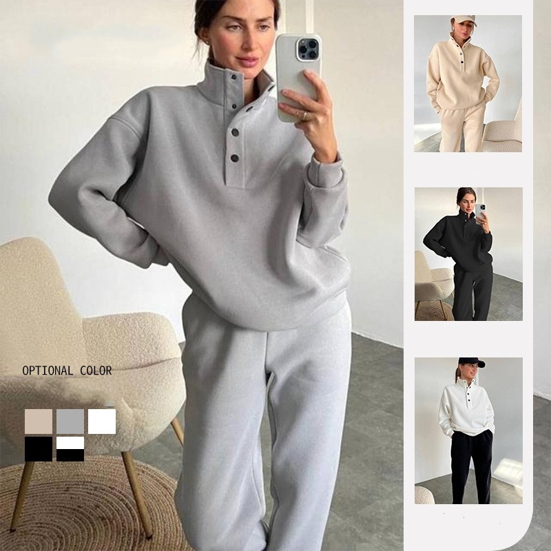 Women's Oversized Snap-Collar Fleece Set